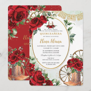 Invitation Roses Rouges Floral Charro Bottes Sweet 16 Quincea