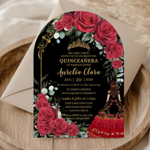 Invitation Roses rouges Floral Noir Charro Quinceañera Arc
