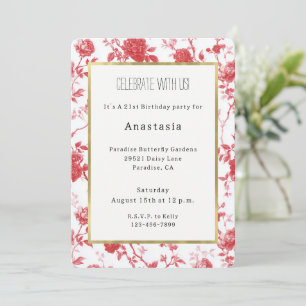 Invitation Roses Rouges Florales Romantiques Anniversaire