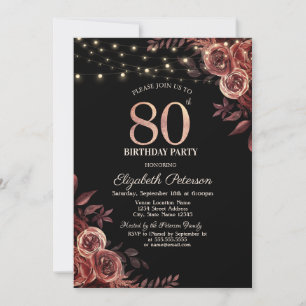 Invitation Roses rouges foncées, Guirlandes lumineuses noires