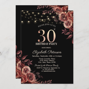 Invitation Roses rouges foncées, Lumières à cordes Noir 30e a