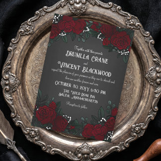 Invitation Roses Rouges Gypsophile Romance Sombre Mariage