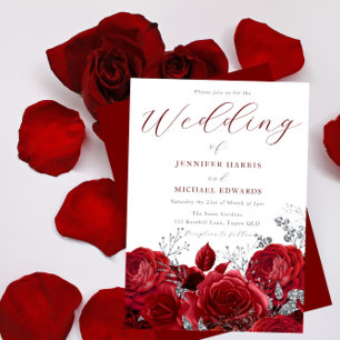 Invitation Roses rouges magnifiques et Mariage d'argent