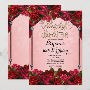 Invitation Roses rouges or Gold & Pink Sweet 16 Fête des 16 a