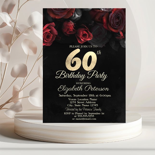 Invitation Roses Rouges Or Noir 60e Anniversaire   (Créateur téléchargé)