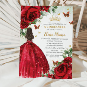 Invitation Roses rouges Papillons floraux Quinceañera Sweet 1