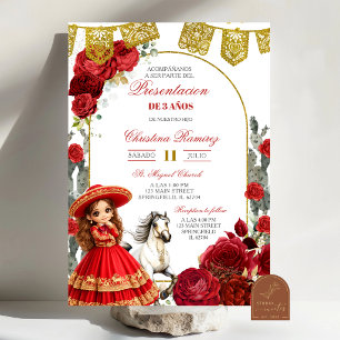 Invitation Roses Rouges Présentation Mexicaine Charra de 3 An