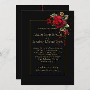 Invitation Roses rouges profondes verdure Mariage d'étincelle