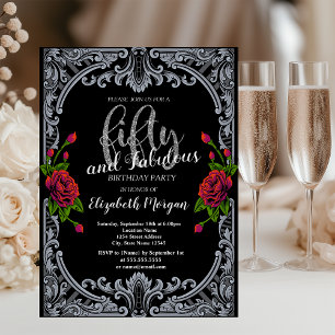Invitation Roses rouges, Rayures gothique 50e anniversaire