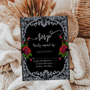 Invitation Roses rouges, Rayures gothiques RSVP