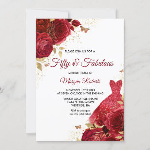 Invitation Roses rouges robe cinquante et fabuleux 50e annive