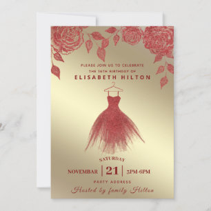 Invitation Roses rouges robe Parties scintillant moderne swee