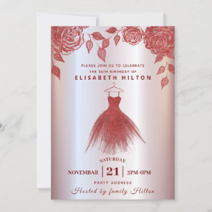 Invitation Roses rouges robe Parties scintillant moderne swee