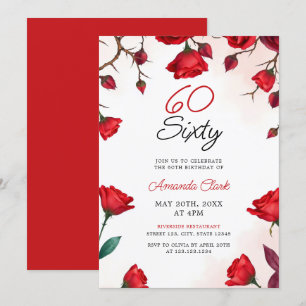 Invitation Roses rouges romantiques Aquarelle 60e anniversair