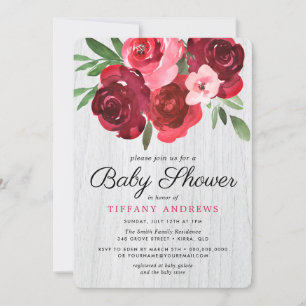 Invitation Roses rouges romantiques Baby shower rustique Invi