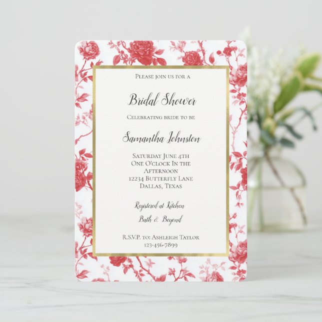 Invitation Roses Rouges Romantiques Fleurs Doucha Bridal (Debout devant)