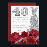 Invitation Roses rouges romantiques Roses argentées 40e anniv<br><div class="desc">Roses rouges romantiques Roses argentées 40e anniversaire Invitation Voir la collection correspondante en Niche et Nest Store</div>