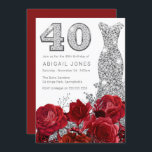 Invitation Roses rouges romantiques Roses argentées 40e anniv<br><div class="desc">Roses rouges romantiques Roses argentées 40e anniversaire Invitation Voir la collection correspondante en Niche et Nest Store</div>