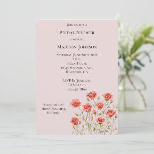 Invitation Roses rouges romantiques roses rousses
