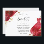 Invitation Roses rouges Roses étincelantes Robe or doux 16 Pa<br><div class="desc">Roses rouges Roses étincelantes Robe dorée Sweet 16 Party Invitation Davantage d'élégants motifs de Fêtes des mariées florales dans notre magasin!</div>