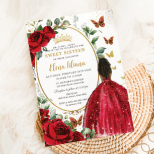 Invitation Roses Rouges Roses Florales Robe Or Quinceañera Sw