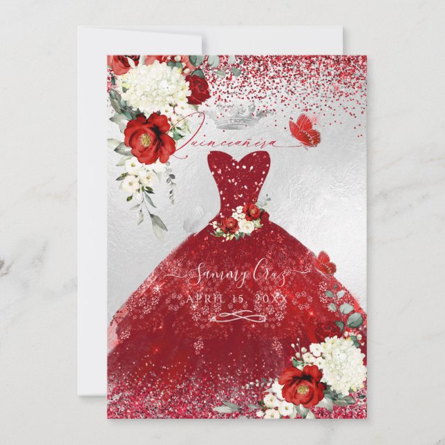 Invitation Roses Rouges Roses Rouges Roses Quinceanera Robe (Devant)