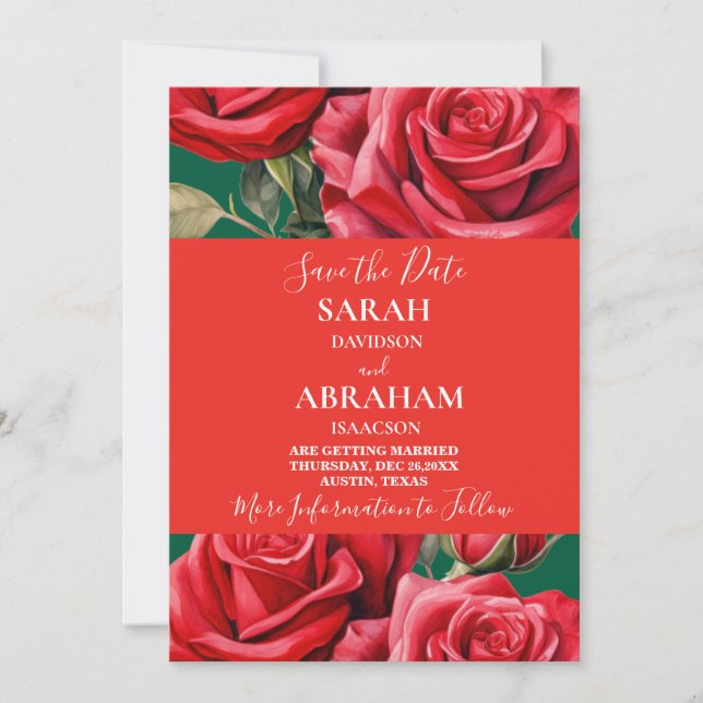 Invitation Roses Rouges Sauvegarder la Date (Devant)