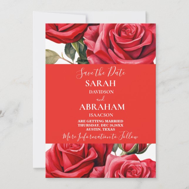 Invitation Roses Rouges Sauvegarder la Date (Devant)