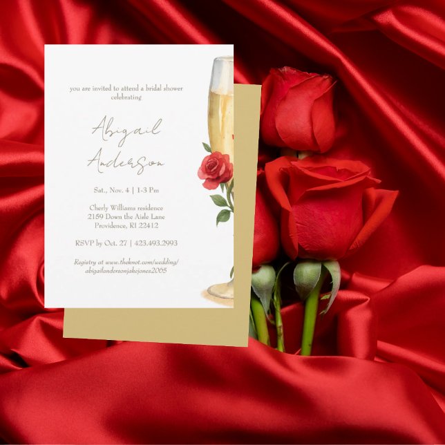 Invitation Roses rouges sur la douche de mariage au champagne (Créateur téléchargé)