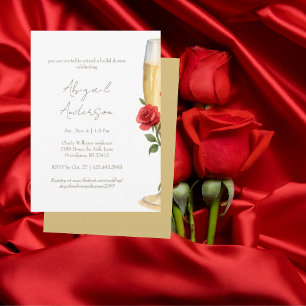 Invitation Roses rouges sur la douche de mariée au champagne
