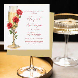 Invitation Roses Rouges sur la Douche de Mariée Carré Champag