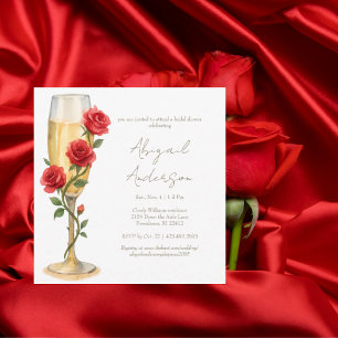 Invitation Roses rouges sur un carré de champagne Baby Shower