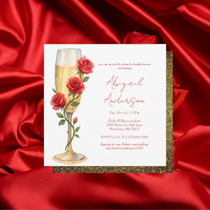 Invitation Roses rouges sur un glamourieux Baby Shower Mariag