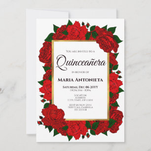 Invitation Roses rouges traditionnelles Gold Photo Quinceañer