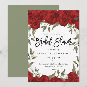 Invitation roses rouges & verdure boho douche nuptiale modern