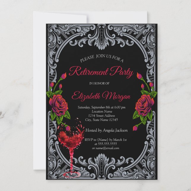 Invitation Roses rouges, Verre à vin Retraite gothique  (Devant)