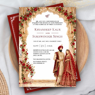 Invitation Roses rouges vintage arche mariage sikh