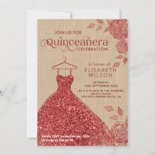 Invitation Roses rouges vintages en lin Roses parties scintil