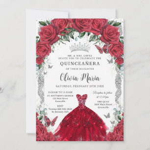 Invitation Roses rouges vintages robe Floral Quinceañera Arge