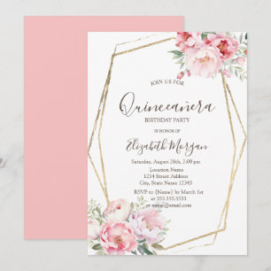 Invitation Roses Rougesissants Cadre Doré Quinceañera