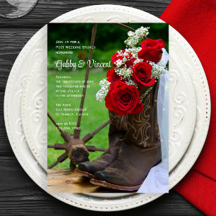 Invitation Roses rustiques et Bottes de Cowboy Post Mariage B