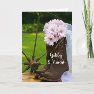 Invitation Roses Rustiques Marguerites Cowboy Bottes Mariage