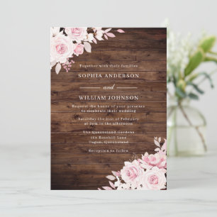 Invitation Roses Rustiques Rose Bois Blush FlorMariage