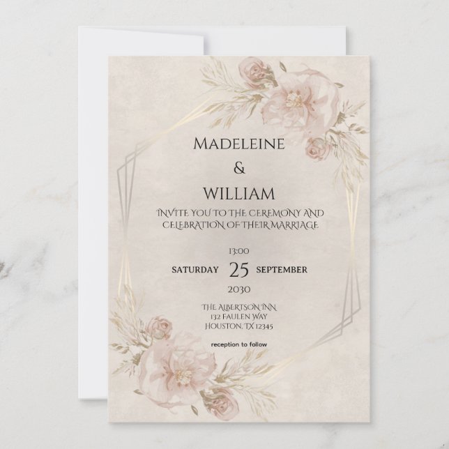 Invitation Roses Rustiques Roses Roses Roses Roses et Mariage (Devant)