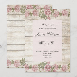 Invitation Roses Rustiques Sur Bois Baby Shower