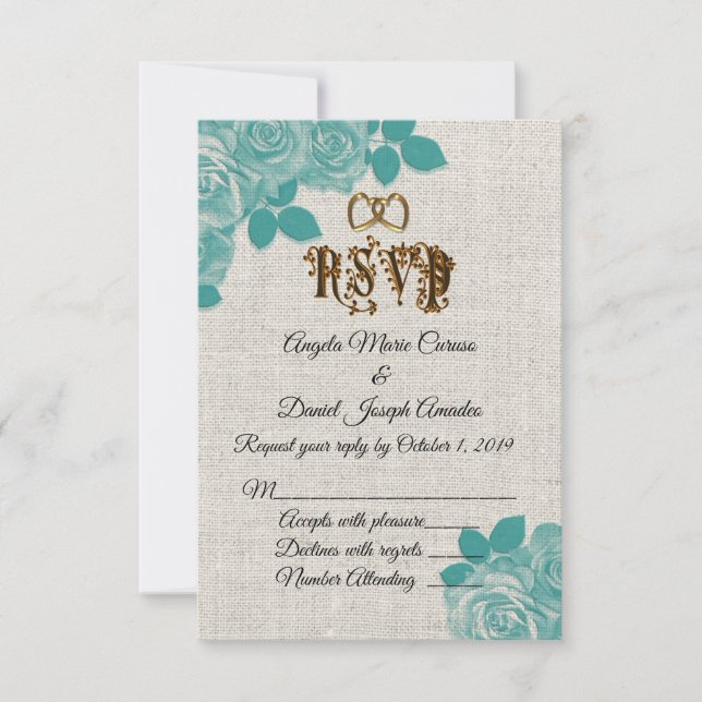 Invitation Roses sarcelles sur RSVP de mariage en lin (Devant)
