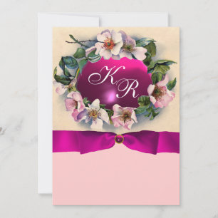 Invitation Roses SAUVAGES AVEC RIBBON ROSE, MONOGRAM