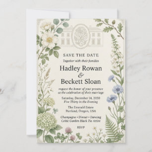 Invitation Roses sauvages blanches, Bleuets, Digitaires, Hydr