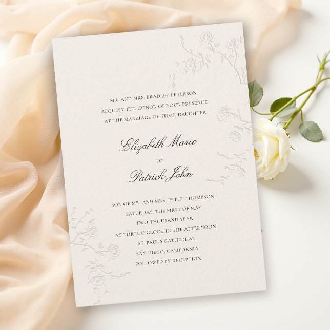 Invitation Roses Sauvages Délicates Classiques Modernes Maria (modern classic wedding invitation card delicate wild roses wildflowers formal black tie ballroom)