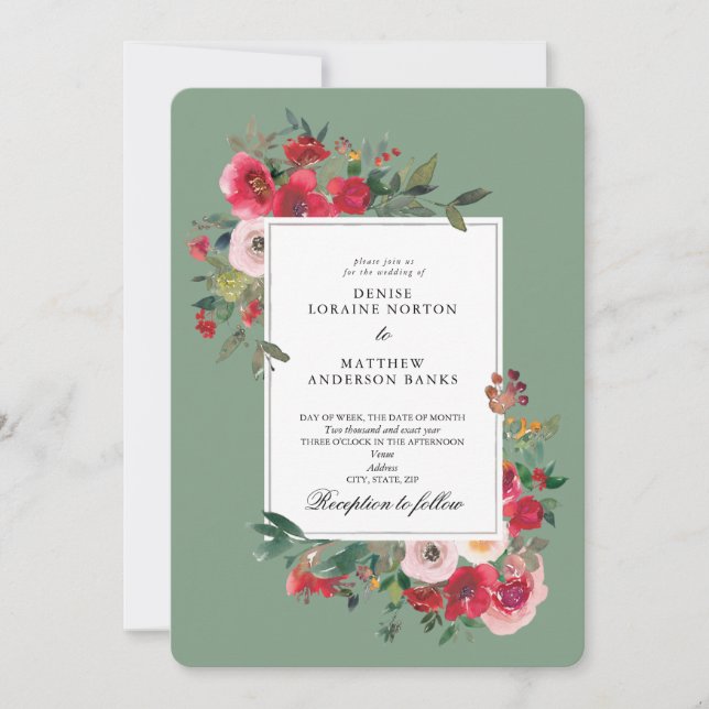 Invitation Roses sauvages et Basil Vert (Devant)